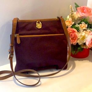 Michael Kors Nylon Crossbody Bag in Burgandy and tan.
